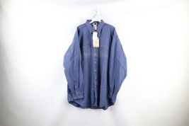 NOS Vintage 90s Carhartt Mens XL Tall Spell Out Collared Button Shirt Blue USA - £63.26 GBP