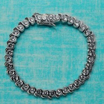 14K White Gold Plated 6.00Ct Round Cut Moissanite S-Link Tennis Bracelet 8 Inch - £292.40 GBP