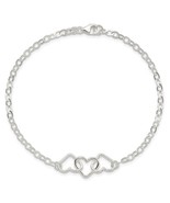 Sterling Silver Solid Fancy Heart Link Anklet - $109.40 CAD+
