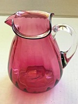 Vintage Blown Glass Creamer or  Ewer Cranberry with Crystal Applied Handle - £9.39 GBP