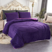 Purple Cal King 3Pc Sherpa Blanket Warm Reversible Printed Borrego Blanket - £79.07 GBP