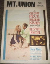 BELOVED INFIDEL 1959 WINDOW CARD Gregory Peck 14&quot;x22&quot; - £12.71 GBP