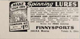 1956 Print Ad Make Your Own Spinning Fishing Lures Finnysports Toledo,Ohio - £4.87 GBP