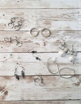 Job Lot of 9 Pairs of Earrings - Silver Tone Pre Owned Earrings for Pierced Ears - £7.96 GBP