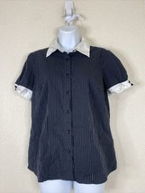 Style &amp; Co Womens Size 10 Black Stripe Button Front Blouse Short Sleeve ... - £5.60 GBP