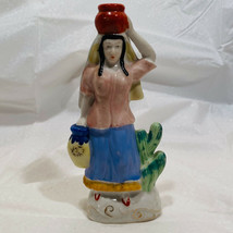 Vintage Porcelain Figurine Southwest Girl with Water Pots and Cactus Japan - $17.77