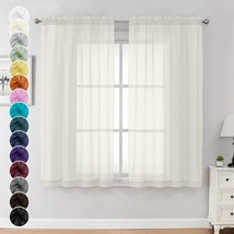 Sheer Curtains 63 Inch Length 2 Panels, Short Window Curtain Drapes Semi... - $6.99