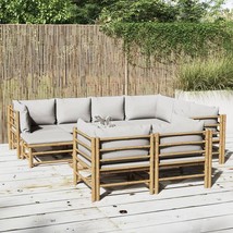  Garden Lounge Set Light Grey Bamboo and Polyester 10 Piece Set - $25,217.76 MXN