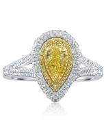 Double Halo 1.08 CT Pear Natural Fancy Yellow Diamond Engagement Ring 18... - $46,463.33 MXN