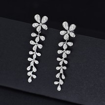 Luxury 100% 925 Sterling Silver High Carbon Diamond Four-Leaf Clover Long Earrin - £57.01 GBP
