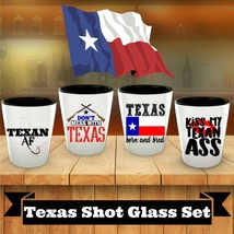 Texas Shot Glass Set of 4 Lone Star State Texas Pride Funny Shotglasses Ceramic - £35.38 GBP