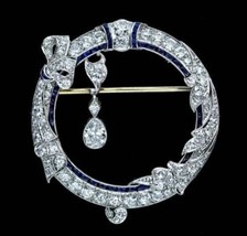 2 Ct Round Cut Simulated Diamond &amp; Sapphire Brooch Charm 925 Silver Gold Plated - £114.89 GBP