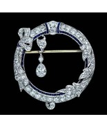 2 Ct Round Cut Simulated Diamond &amp; Sapphire Brooch Charm 925 Silver Gold... - €127,36 EUR