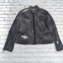 Baccini Jacket Womens Medium Blue Distressed Studded Destroyed Denim Motorcycle - $29.99