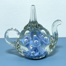 JOE ST CLAIR Controlled Bubble Teapot Ring Holder Paperweight Light Blue 4&quot;x4.5&quot; - £17.76 GBP