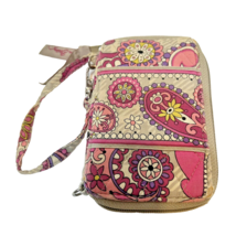 Vintage Vera Bradley Pink Paisley Meets Plaid Wristlet Wallet Zip Around 6 x 3.7 - £7.67 GBP