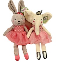 2 Ballerina Elephant Bunny Ballet Dancing Plush Animal Rattle Toy 15 in tall NEW - $14.95