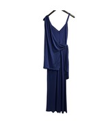 Halston Zaria Jumpsuit Size 4 Blue Matte Jersey Asymmetrical Neckline Wi... - $173.83 CAD