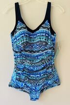 Penbrooke Sz 10 One Piece Swimsuit Tummy Control Ruched Side Bikini Bottom - $27.64