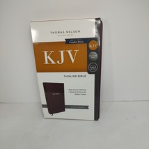 KJV Thin Line BIBLE Red Letter Burgundy  Leather Soft Ribbon Marker Nelson - $17.54