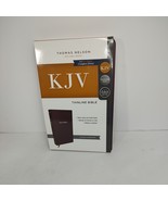 KJV Thin Line BIBLE Red Letter Burgundy  Leather Soft Ribbon Marker Nelson - £13.79 GBP