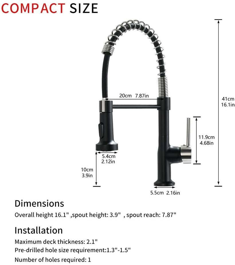 Black & Nickel Kitchen Faucet w/ Pull-Down Sprayer Item image 6