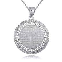 925 Silver Ancient Egyptian Ankh Amulet Greek Key Roped Coin Pendant Necklace - £27.18 GBP+