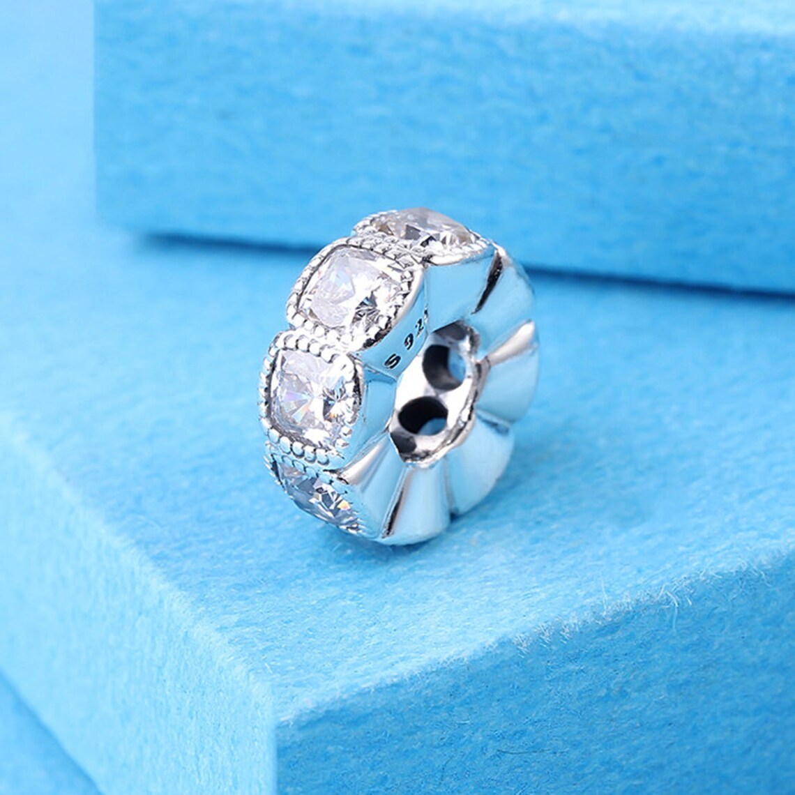 925 Sterling Silver Alluring Cushion Spacer with Zirconia Charm Bead