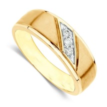 14k Yellow Gold Silver Round Moissanite 3-Stone Men&#39;s Wedding Band Ring 0.15ctw - £100.12 GBP