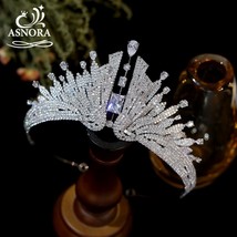 New Bridal Crown Peacock Tiara Crystal Cubic Zirconia Wedding Hair Accessories S - £81.21 GBP