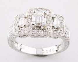 0.95 Carato 3-Stone Smeraldo Taglio Diamante 18k Oro Bianco Fidanzamento Anello - £2,294.90 GBP