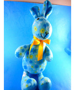 Bunny Rabbit Plush Blue Whimsical Embroidered Eyes 13&quot;  Sitting - £7.77 GBP