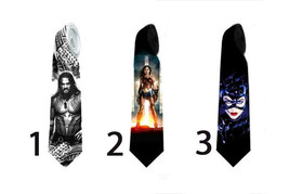 Men necktie with Aquaman Wonder woman Cat woman original and custom print - £20.77 GBP