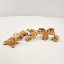 Hand Carved Blond Wood Turtle Figurine Lot of 9 Baby Couples Rat Netsuke - £30.81 GBP