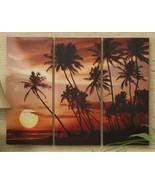 Tropical Palm Trees Prints Set  3 Sunset Stretched Canvas 35&quot; High Beach... - £35.19 GBP