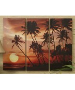 Tropical Palm Trees Prints Set  3 Sunset Stretched Canvas 35&quot; High Beach... - $60.50 CAD