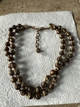 1950&#39;s LISNER Brown Moonglow Double Strand Choker Taupe Pearls - £18.66 GBP