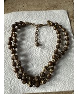 1950&#39;s LISNER Brown Moonglow Double Strand Choker Taupe Pearls - $23.36