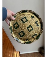 Vintage Florentine Italy Florentia Round Tray Gold Green Scalloped Edge ... - $33.44 CAD
