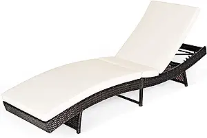 Outdoor Folding Chaise, Rattan Patio Lounge Chair W/Removable Soft Cushi... - $276.99