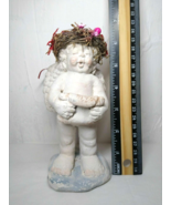 Cherub Christmas Angel &quot;Joy to the world&quot; -Stone Poinsettia Halo Wreath - $6.91