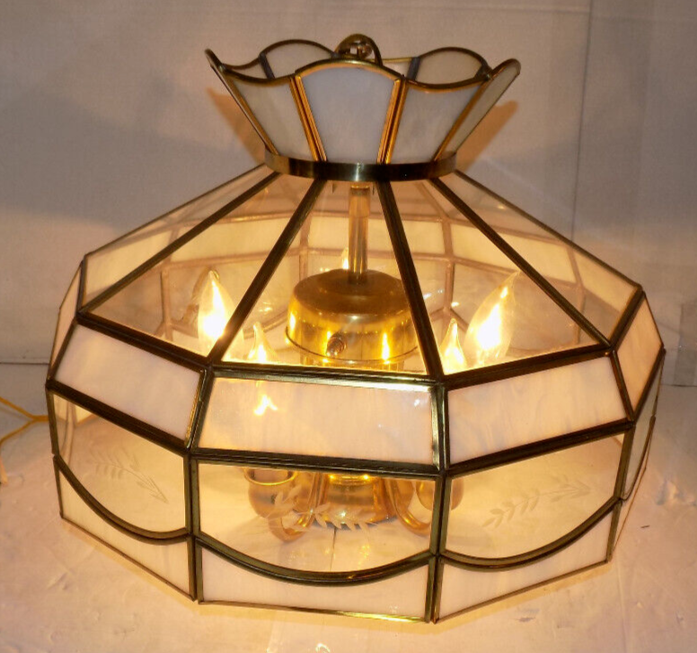 Vtg Tiffany Style 17&quot; Clear Sleg Glass Ceiling Hanging Swag Lamp Direct ... - $146.89