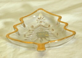 Mikasa Christmas Tree Candy Dish Gold Trim Clear Glass Japan - $12.86