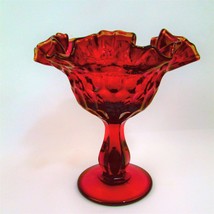 Vintage Fenton Thumbprint Compote, Candy Dish Ruby Red /Yellow Crest, Do... - £22.38 GBP