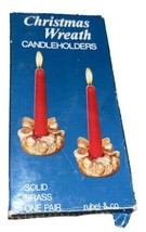 2 Rubel &amp; Co ‘83 Christmas Wreath Heavy Solid Brass Candle Stick Holders - £9.01 GBP