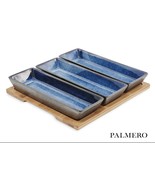 Palmero Azores Ceramic Serving Dishes, Stoneware, Set of 3 W/ Wooden Ser... - $2,280.63 MXN