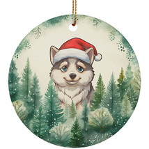 Siberian Husky Dog Santa Hat Love The Forest Christmas Ornament Ceramic Gift - £11.83 GBP