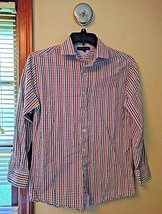 Tommy Hilfiger Shirt Men Button Front Plaid Slim Fit Size 15 1/2  Long S... - $18.82
