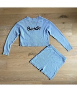 Fashion Nova True Baddie 2 Piece Cardigan &amp; Shorts Set Blue Medium NWOT - £30.43 GBP