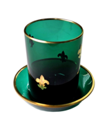 Small Tumbler Shot Glass Cup Lead Glass Green Fleur De Lys Gold 3in Plat... - $475.79 MXN